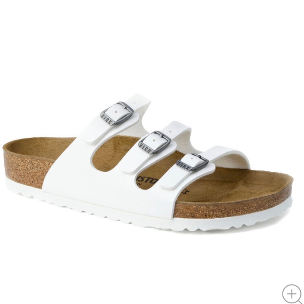 White Florida Three Strap Birkenstock Sandals size 37